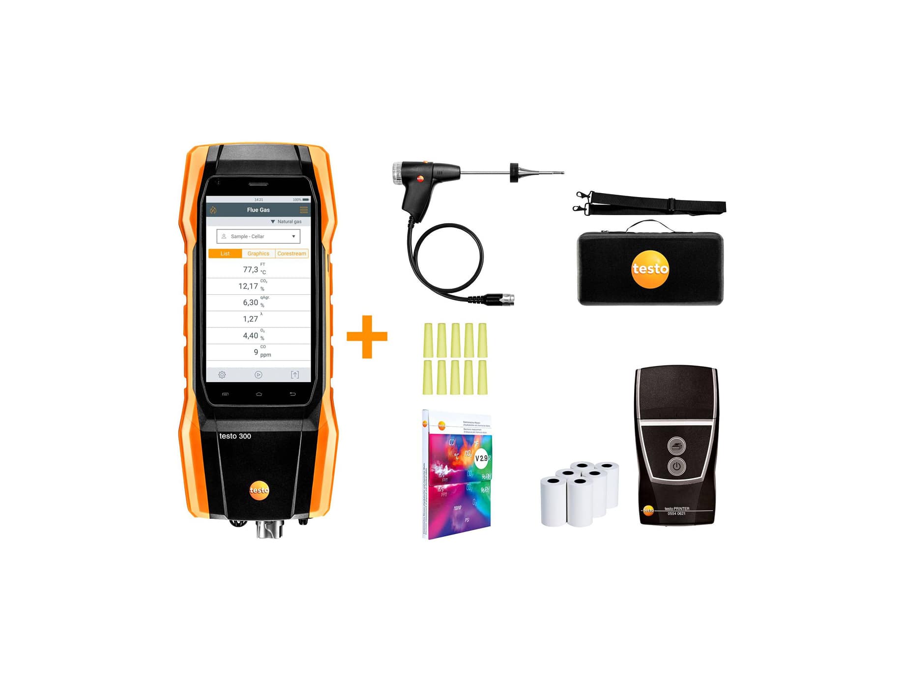 testo 300 kit 1 with printer - Flue gas analyzer (O2, CO up to 4,000 ppm)